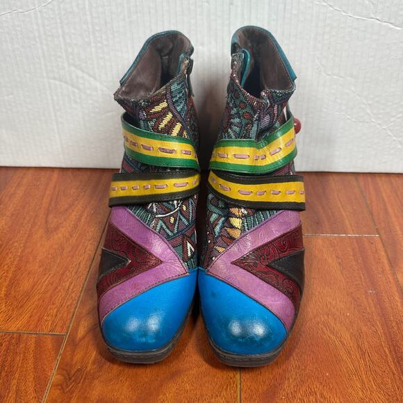 SOCOFY Boho Spliced Leather/Fabric Side Zip Ankle Boots Women 39 US 8-8.5 - Picture 2 of 5